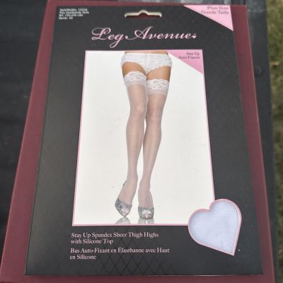Leg Avenue Stay Up Spandex Sheer Thigh Highs Plus Size White 150-200 Pds